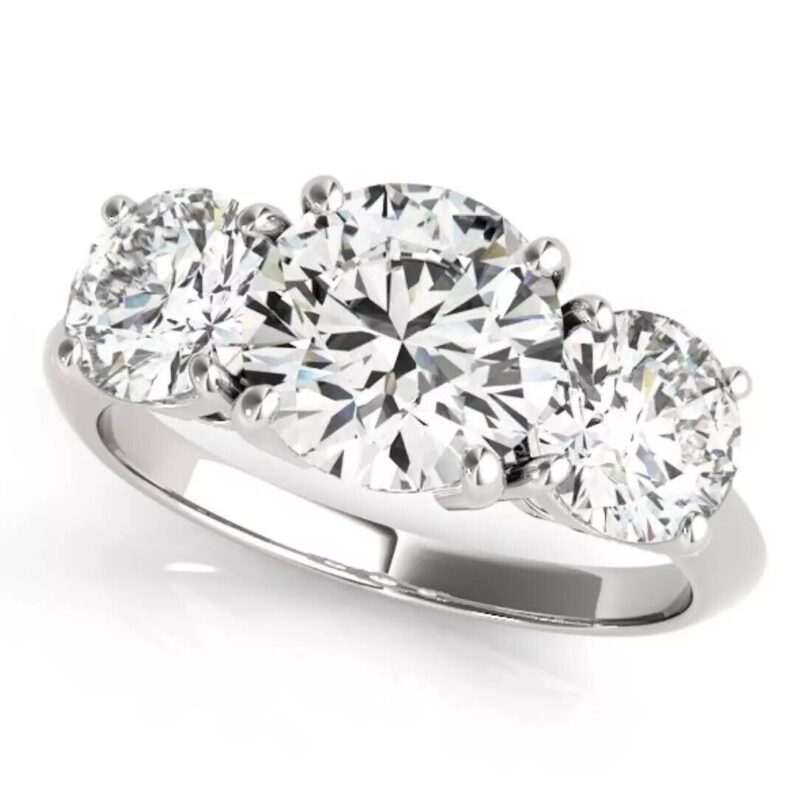 Natural 2.6 Ct Three Stone Engagement Ring VVS2 I Diamond 18K White Gold GIA - Image 4