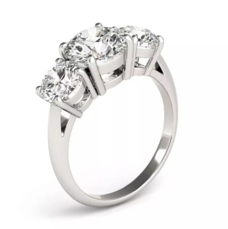 Natural 2.6 Ct Three Stone Engagement Ring VVS2 I Diamond 18K White Gold GIA