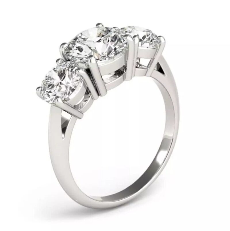 Natural 2.6 Ct Three Stone Engagement Ring VVS2 I Diamond 18K White Gold GIA